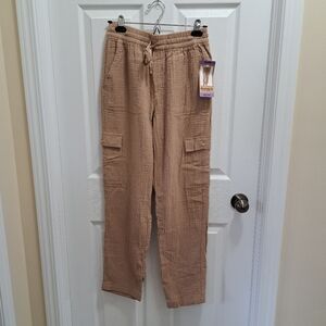 BearPaw Cargo Pants Women's Size XS Tan Brown Cotton Pull On Lightweight NWT